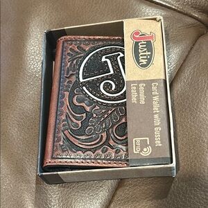 Justin Boots Embossed Leather Card Wallet  - Brown and Black